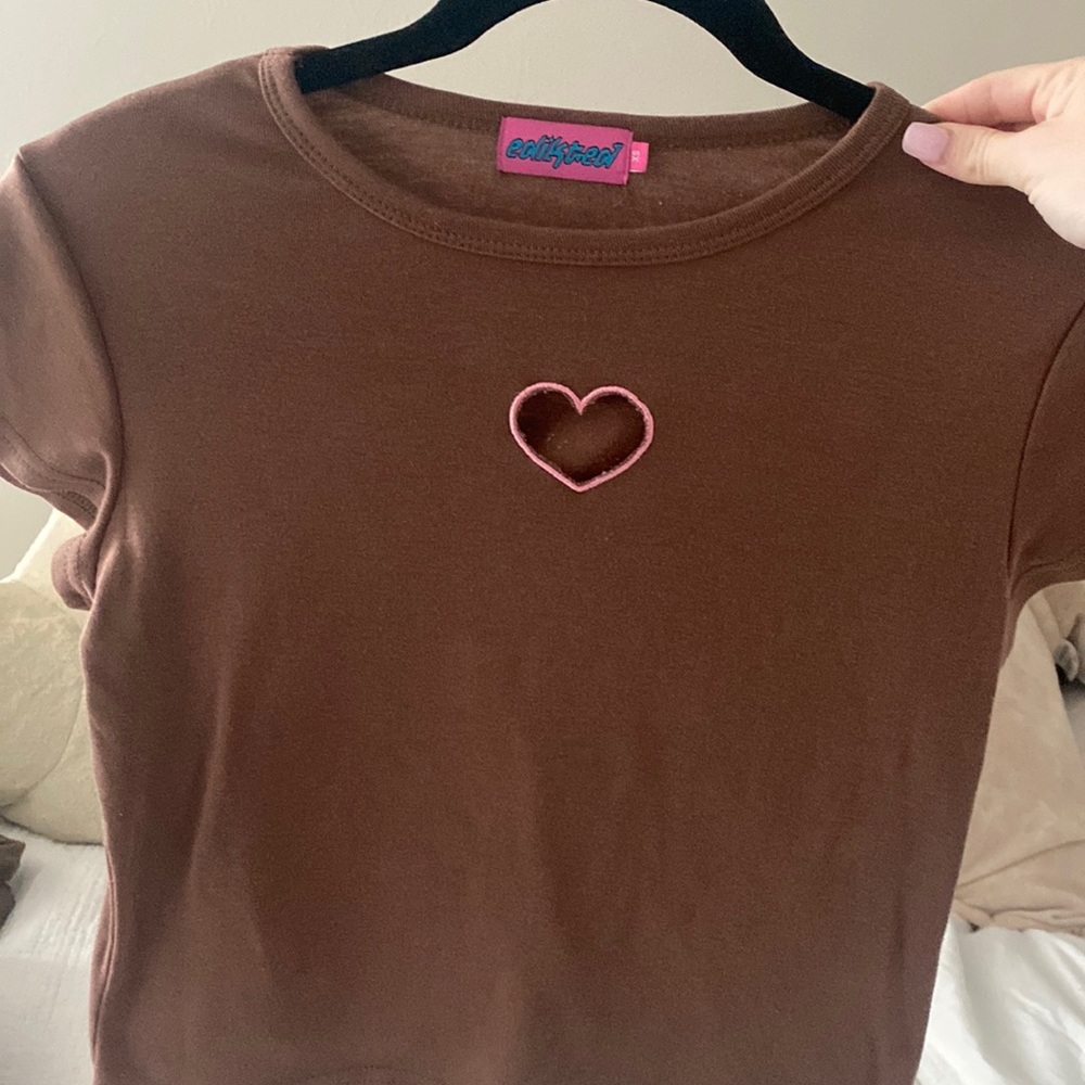 Edikted brown baby tee with heart cut-out